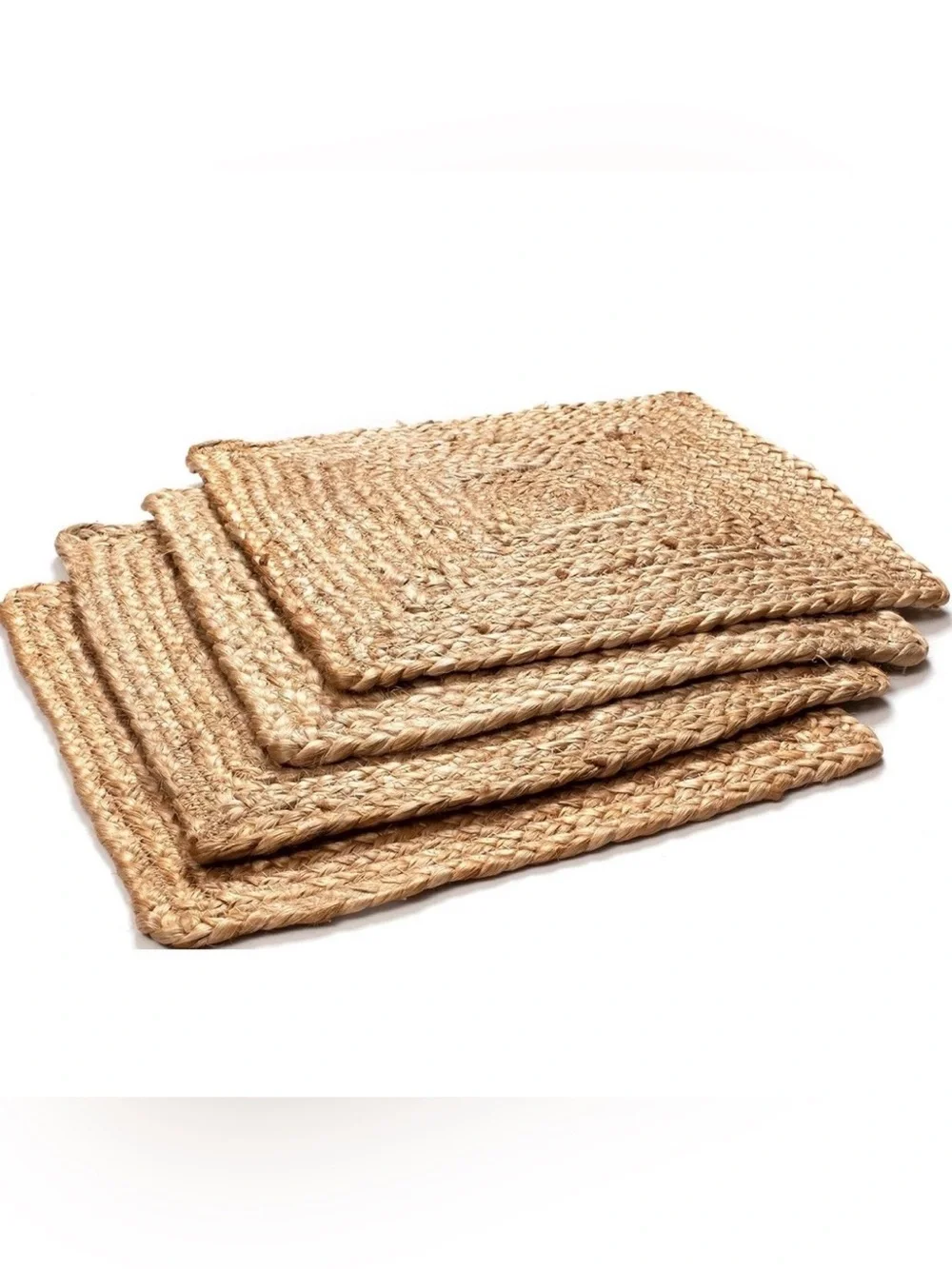NWT Sevi Home 100% Jute Braided Placemats - Set of 4 Natural 13x13 Square
